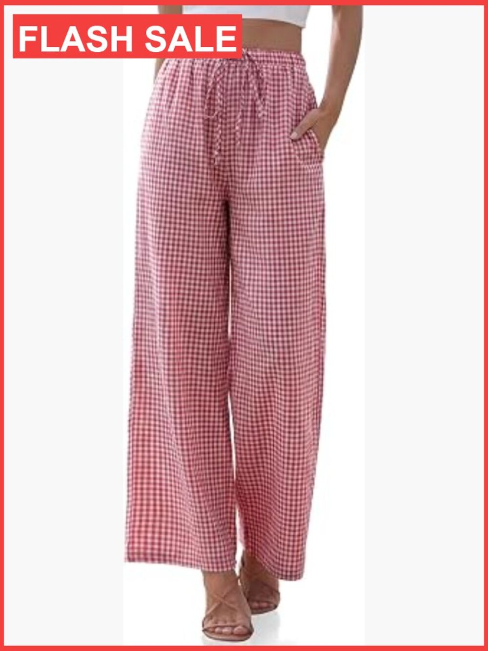 Wide Leg Linen Blend Palazzo Pants High Rise Drawstring Pockets Lounge
